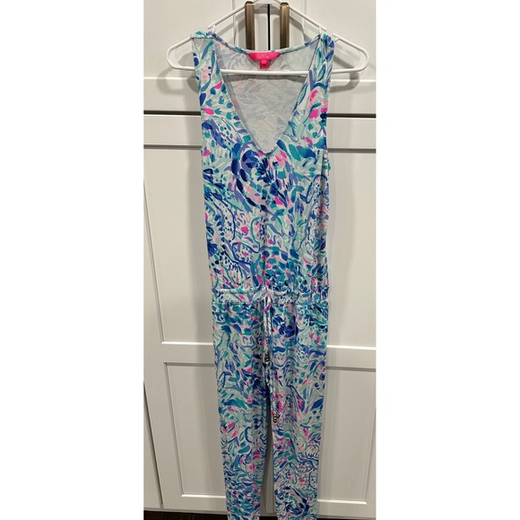 Lilly Pulitzer Womens Printed Sleeveless V Neck Jogger Jumpsuit Size S - Picture 2 of 7